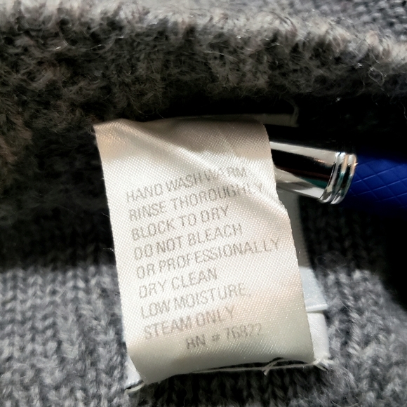 80s Fisher Hill Womens L Pure Wool Crewneck Sweater Embroidered Grey Cable Knit - Picture 9 of 9